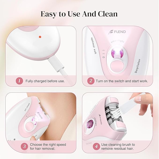 Epilator for Women Hair Removal Device with 36 Tweezers & Massage Pad - Painless LED Smooth Glide Epilator for Face, Arms, Legs & Body