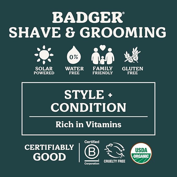 Badger Hair Pomade for Men, Organic, Easy to Use, Subtle Masculine Scent, Medium Hold Hair Pomade with Medium Shine Finish, Nourishes Hair & Scalp 2 oz Tin