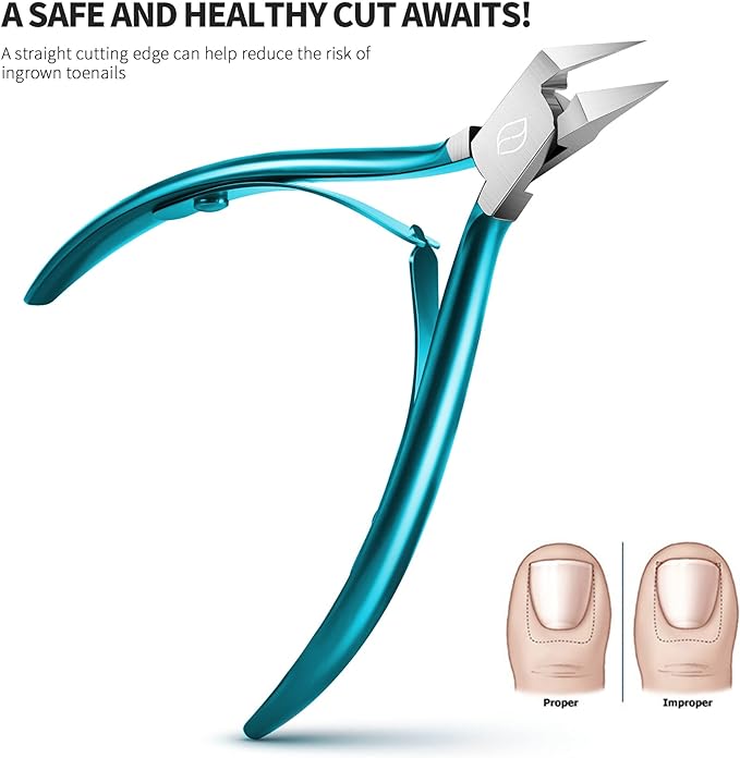 FERYES Toenail Clipper Straight Blade for Ingrown and Thick Nails - Stainless Steel and Sharp Pointed Tip Ingrown Nail Clipper – Wide Jaw Toe Nail Cutter Podiatry Tool Peacock Green