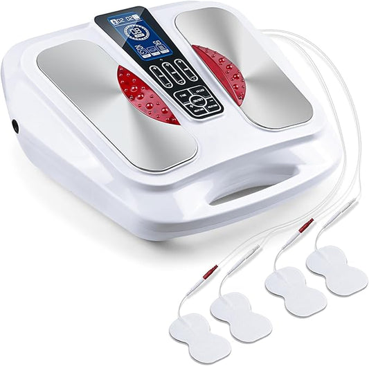 EMS Foot Massager with Heat,TENS Electronic Muscle Circulation Stimulator with 4 Electrode Pads for Neuropathy,Relieves Swelling, Fatigue, Plantar Fasciitis-Silent Operation ((White)