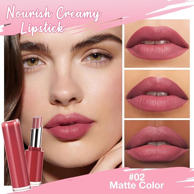 HHLTOH 2Pcs Honey Lipstick Tinted Lip Balm Set - Matte Tint Cream Lipsticks for All Skin Tones,Hydrating Lip Stain,Can be Buildable Nourishing Moisturizing Suitable for Women to Every Day Makeup 02&03