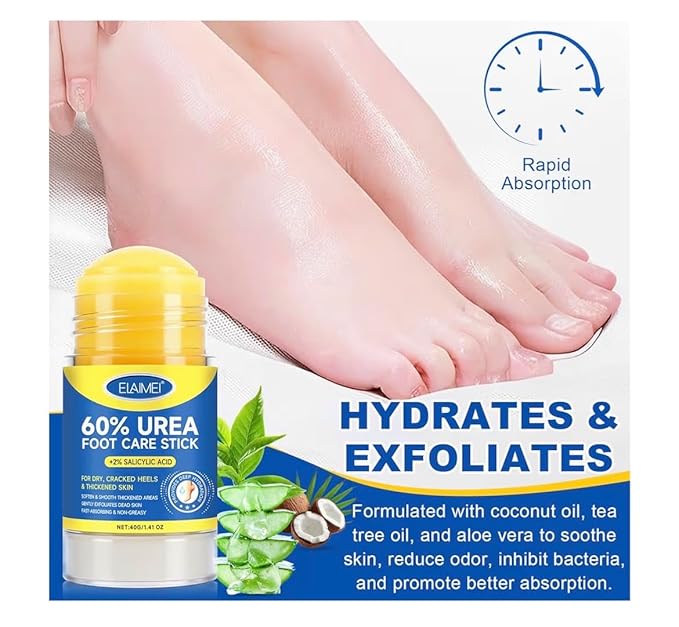 60% Urea with 2% Salicylic Acid Urea Foot Care Stick, Foot Cream Moisturizer for Dry Cracked Feet, Knees, Elbows, Hands,Moisturizes and Hydrates the Dry Skin,Callus Remover & Skin Softener -1.41oz