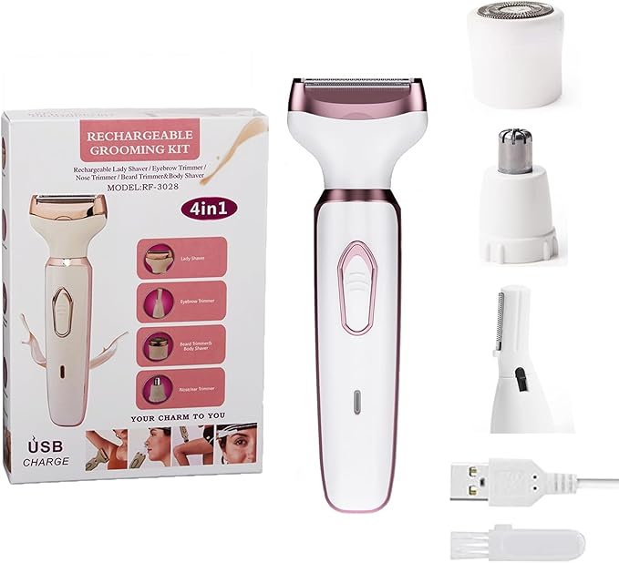Electric Razors for Women Bikini Shaver for Women 4 in 1 Trimmer, Razors for Shaving Pubic Hair Remover, Painless & Safety for Pubic Body Facial Hair Removal, USB Rechargeable