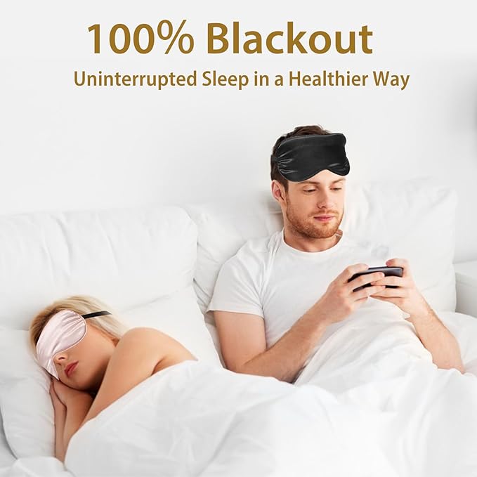 JroyJoy Silk Sleep Masks for Sleep, 4 Pack Super Soft Sleep Mask for Women & Men, 100% Blackout, Zero Eye Pressure, Blindfold with Adjustable Strap, Travel Eye Covers (Black, Pink, Blue, Grey)