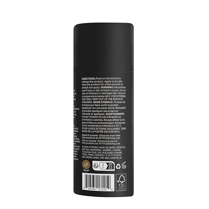 ATTITUDE Natural Deodorant, Aluminum-free, Odor Control & Long Lasting, Nourishing Ingredients, Castor, Jojoba Oils, Baking Soda-free, EWG Verified, For Men & Women, Patchouli & Black Pepper, 3 Oz