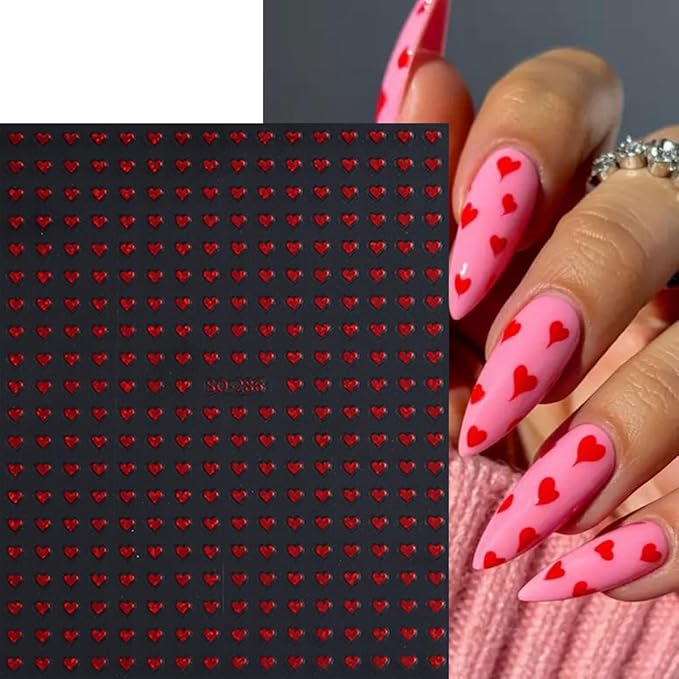 6 Sheets Heart Nail Stickers for Nail Art Heart Nail Decals 3D Self-Adhesive Black Blue Silver Hearts Valentines Nails Art Sticker Design Holiday Manicure Decoration Accessories for Women