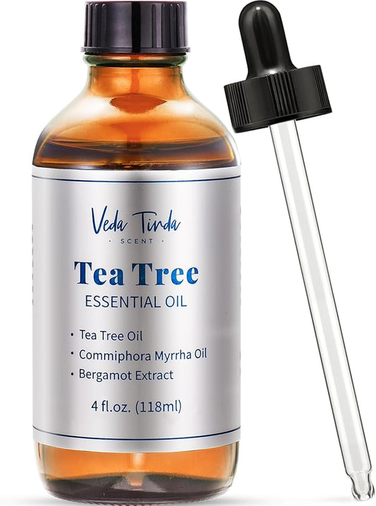 Tea Tree Essential Oils with Glass Dropper, 4 Fl Oz, Natural Tea Tree Oil for Skin, Hair, Nails & Toenails, Diffuser, Aromatherapy, Soap Making Scent
