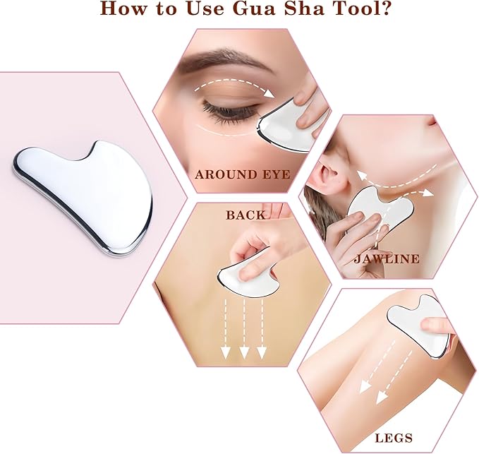 Stainless Steel Gua Sha and Face Roller Set Facial Massager Tools, Lymphatic Drainage Massager Metal Gua Sha Skin Self Care Gifts for Women