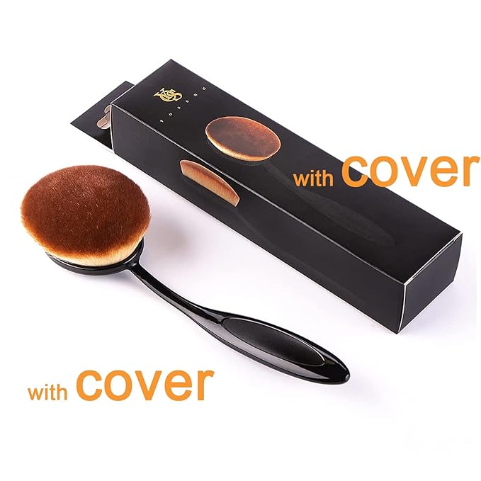 Yoseng Oval Foundation Brush - Large Soft Bristles for Liquid,Cream & Powder | Makeup Brush with Cover,Dense Kabuki Brush for Blending,Contouring | Kids & Adults (Black)