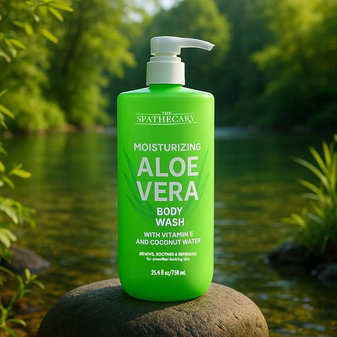 THE SPATHECARY Moisturizing Aloe Vera Body Wash – Hydrating Shower Gel with Natural Ingredients – Soothing for All Skin Types, Sensitive Skin – Paraben-Free, Sulfate-Free, Vegan Formula, 25.4oz