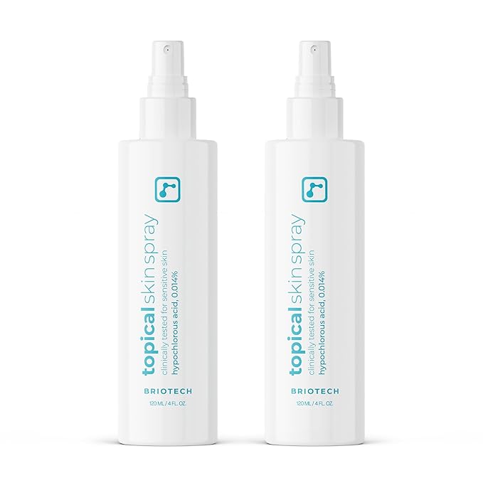 BRIOTECH Topical Skin Spray, Hypochlorous Acid Spray for Body & Face, HOCl Facial Mist, Support Against Irritation, Redness, Packaging May Vary, 4oz (2 Pack)