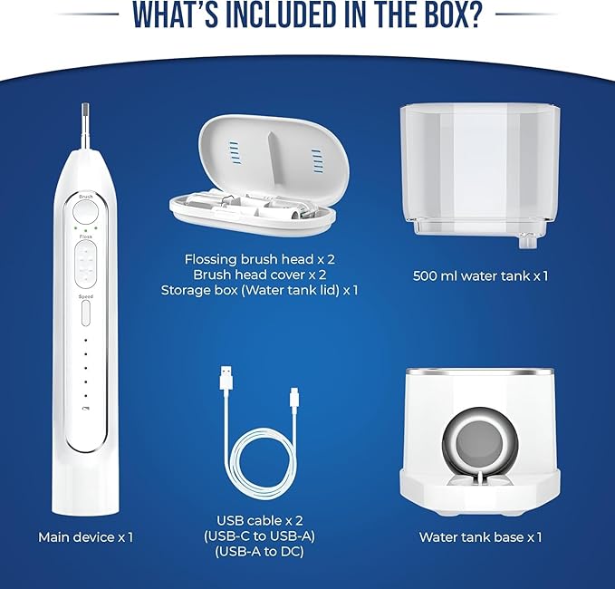 Optum Duo Flossing Toothbrush Rechargeable Electric Toothbrush with Water Flosser - Portable Water Pick Toothbrush Combo Cordless Sonic Electric Toothbrush and Water Flosser - White