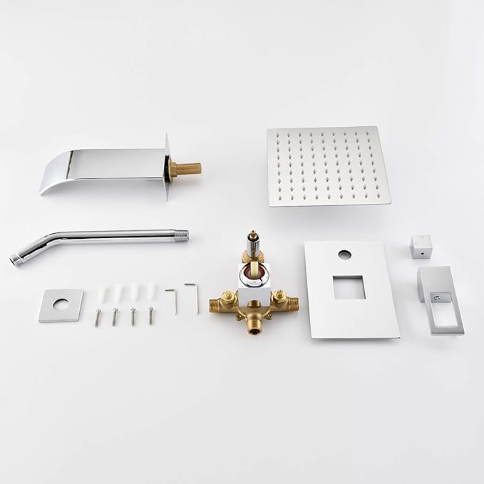 sumerain Tub and Shower Faucet with Waterfall Tub Spout, Anti-scalding Pressure Balance Valve, Chrome Finish