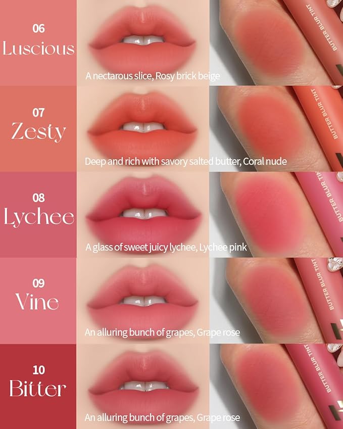 HOLIKA HOLIKA Butter Blur Lip Tint (08 LYCHEE) - Korean Matte Lip Tint, Lightweight High-Pigmented Lips, Velvety Silky Smooth K-Beauty Lip Makeup, Long Wearing Formula