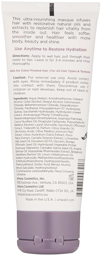 Unwash Hydrating Hair Masque - Deep Conditioning & Restorative Hair Treatment for Damaged, Dry & Colored Hair, Sulfate & Paraben Free, Made w/Argan and Coconut Oils, 2.5 fl oz