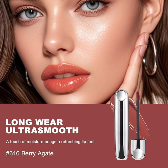 Rosewood Nude Hydrating Lip Gloss Tint – High Shine Moisturizing Lip Glaze with Lightweight Non-Sticky Finish, Long-Lasting Nude Rose Lip Color for Smooth Full Lips, 616#