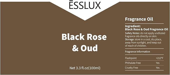 Black Rose & Oud Fragrance Oil, ESSLUX Large Single Scented Oils 100 ml (3.3 oz), Aromatherapy Essential Oils for Home for Diffuser, Massage, Soap, Candle Making Scents