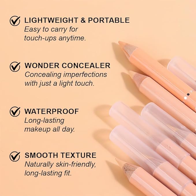 Multi-Use Concealer Sticks Contour Pencils, Light Medium Natural Beige Cream Eyeliner Pen, Matte Finish for Under Eye, Dark Circles, Conceal Blemish,Freckle,Aging Spot,Acne,Freckle, with Sharpener