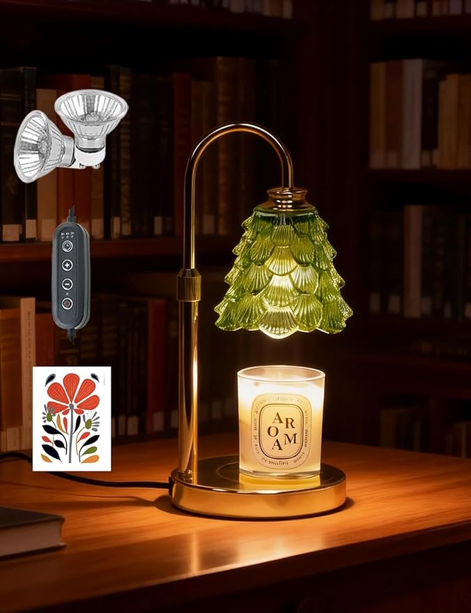 Candle Warmer, Flameless Green Candle Warmer Lamp with Timer, Adjustable lamp Candle Warmer for Jar Candles, Small Candle Warming Lamp, Cute Candle Light Warmer Candle Melter Lamp