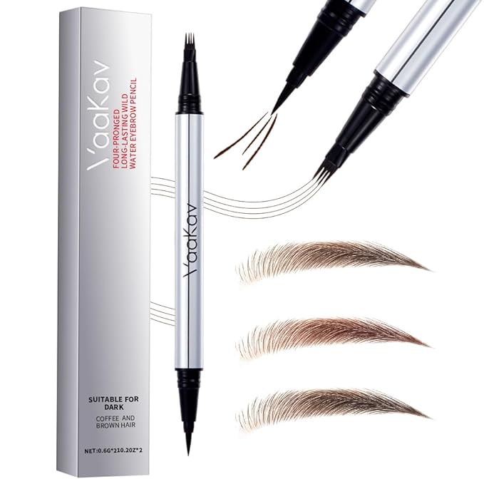 2-in-1 Brow Pen & Liquid Eyeliner – Waterproof Brow Pencil with Fine Microblading Tip, Natural Hair-Like Strokes, Long Lasting, Smudge-Proof Dual-Ended Design(02 CARAMEL BROWN)