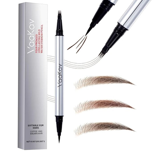 2-in-1 Brow Pen & Liquid Eyeliner – Waterproof Brow Pencil with Fine Microblading Tip, Natural Hair-Like Strokes, Long Lasting, Smudge-Proof Dual-Ended Design(01 LIGHT BROWNS)