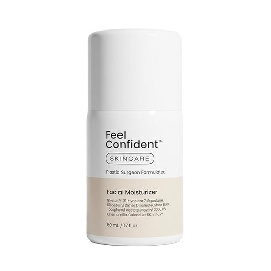 Feel Confident Facial Moisturizer for Men and Women - Plastic Surgeon Formulated with Shea Butter, Hyaluronic Acid, Ceramides, and Antioxidants, Lightweight, Hydrating, Non-Greasy 1.7 fl.oz / 50 mL