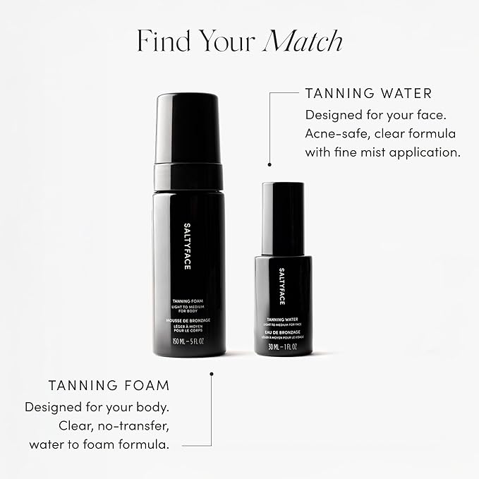 SALTYFACE - Tanning Water (Light to Medium) - Self Tanner for Face, Neck, Ears, Chest - No Color Transfer - Oil Free, Fragrance Free - Streak-Free, Non-Clogging - Vegan Skin Care - 1 FL OZ (30 ML)