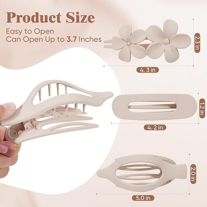 10 Pack Flat Hair Clips for Women, 3 Styles Matte Neutral Flat Claw Clips for Women Girls, Strong Hold Non-Slip Styling Accessories for Thick & Thin Hair