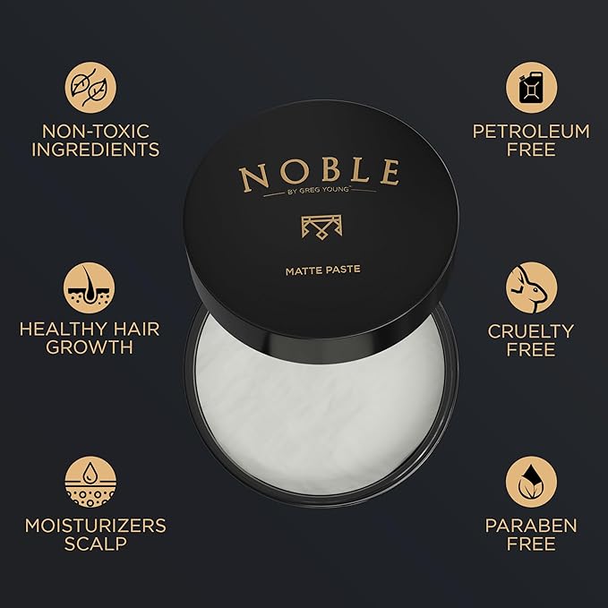 Noble By Greg Young - Strong Hold Matte Hair Paste | Flexible & Long-Lasting Sculpting Paste for All Hair Types and Styles | No Flakes | 3 oz