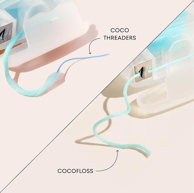 Cocofloss CocoPlush Threaders, Dental Floss for Implants, Bridges, and Braces, Mint, Waxed, Dentist-Designed Oral Care with Coconut Oil, 30 Per Pack