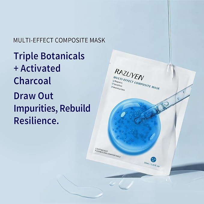 RAZUYEN Face Sheet Masks, 9 Variety Packs, Peptide, Vitamin C & Panthenol B5, Antiaging, Brightening, Soothing Facial Skincare Gift Set for All Skin, Moisturizing Mask Set