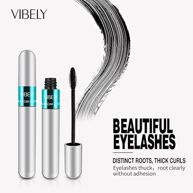 2 in 1 Mascara for VIBELY 5x Longer Waterproof Lash Cosmetics Mascara for Natural Lengthening, Thickening Effect No Clumping