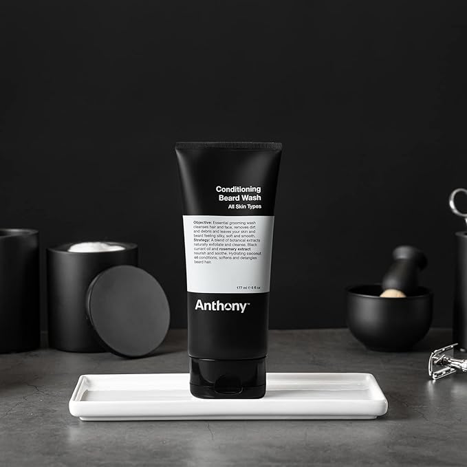 Anthony Conditioning Beard Wash, 6 Fl Oz, Contains Botanical and Rosemary Extracts, Black Currant and Coconut Oils, Cleanses, Hydrates, Softens, and Detangles Beard Hair