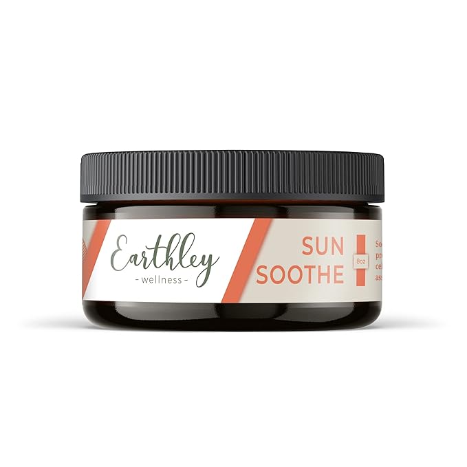 Earthley Wellness Sun Soothe, After-Sun Lotion for Burn Relief, Natural Soothing Cream with Mango Butter, Calendula, and Lavender, Safe for Kids and Adults (8oz)