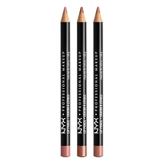NYX PROFESSIONAL MAKEUP Slim Lip Liner Set, Long-Lasting Creamy Lip Liner Pack Of 3 (Peakaboo Neutral, Nude Pink, Ever)