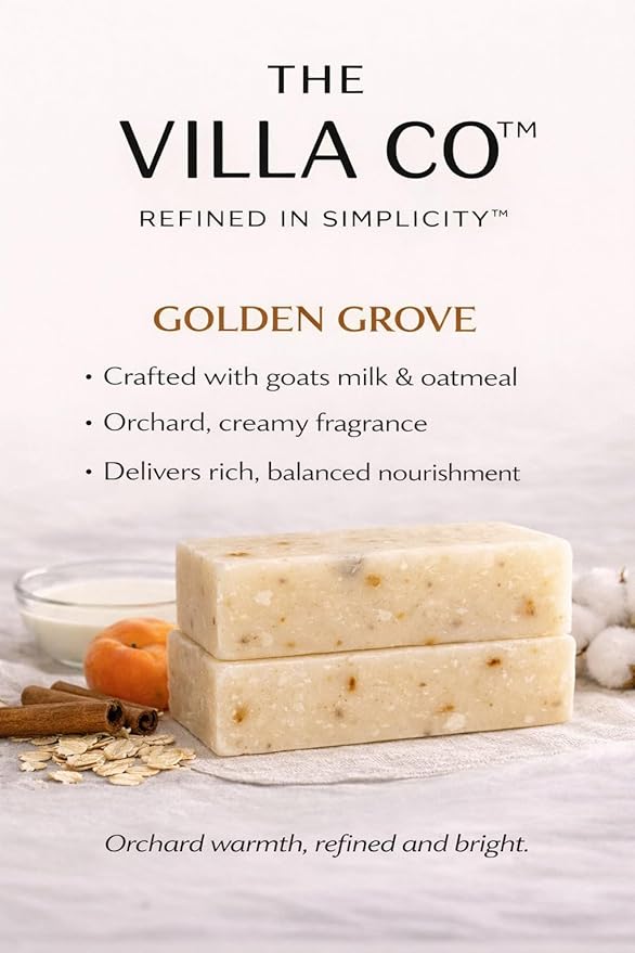 The Villa Co - Golden Grove | 4.5oz Exfoliating Body Bar for Women & Men | Artisan Made in USA | Natural Ingredients | Goats Milk