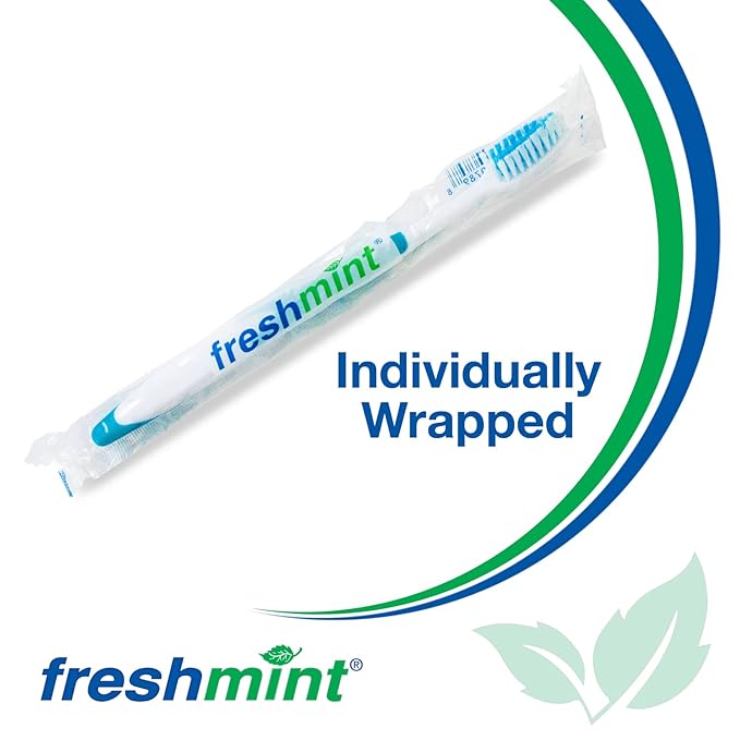FRESHMINT Individually Wrapped Bulk Premium Toothbrushes (100 Pack), Oversized Easy Grip Handle, Soft Multi Color Nylon Bristles Perfect for Travel, Hotel, Donation. Toothpaste Sold Separately.