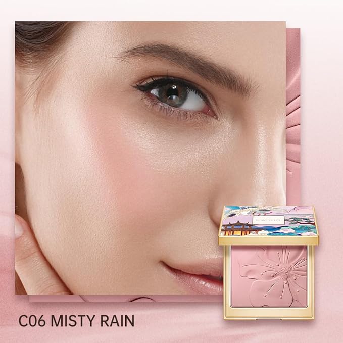 CATKIN Cheek Powder Blush Baked Pink Makeup Blusher Creamy Light Weight Natural Finish 10g (C06 Misty Rain)