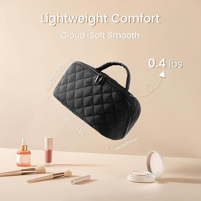 Toiletry Bag for Women, Travel Makeup Bag Organizer, Wide Open Lay-Flat Water-Resistant Large Cosmetic Case, Puffy Padded Travel Organizer for Toiletries & Brushes Large Capacity with Compartments