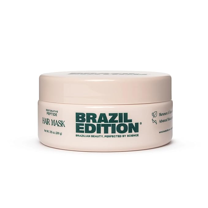 BRAZIL EDITION Restorative Peptide Hair Mask – Deep Repair in 2 Minutes, Hydration & Shine, Murumuru & Babassu Butters, Hyaluronic Acid, Strengthens & Smooths Damaged Hair (7 oz)