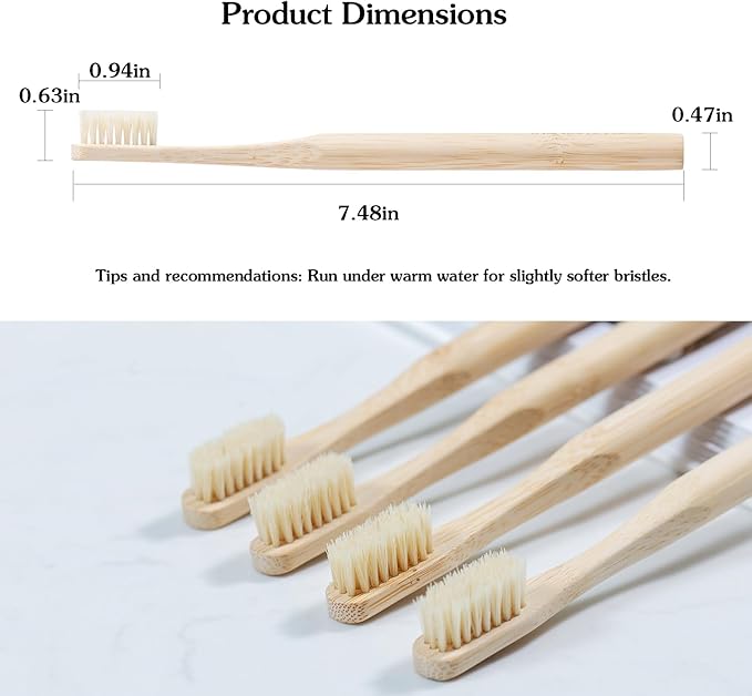 Boar Bristles & Bamboo Toothbrush, Premium Boar Bristle Toothbrush for Adult, Plastic & Nylon Free, Eco-Friendly Natural Biodegradable Compostable Bamboo Tooth Brushes 6 Pack