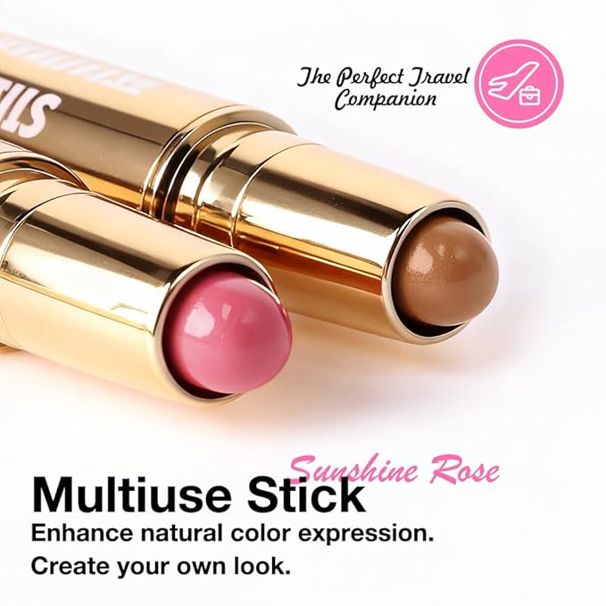 evpct 2In1 Blush Contour Multiuse Makeup Stick, Rose & Warm Nude Brown Creamy Butter Blush Bronzer Contour Contouring Stick for Cheeks Lip Eyes Faces, Mloisturing Radiant Finish, Vegan & Cruelty-Free