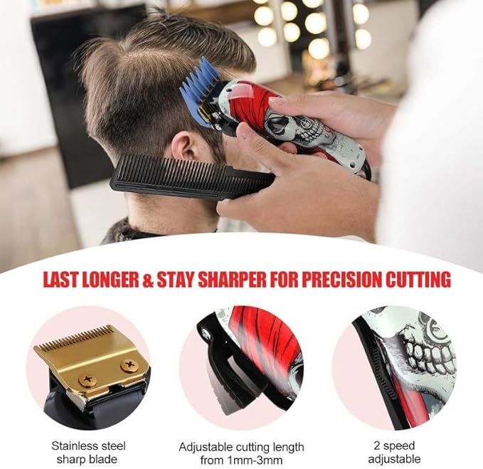 Professional Cordless Hair Clipper for Men, 2-Speed Motor, 2000mAh Battery, 8 Color-Coded Guides for Precision Cuts
