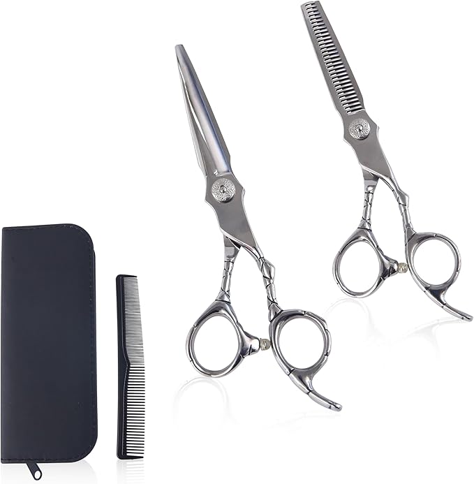 Hair Cutting Scissors kit Professional Home Hair Cutting Barber Grooming Thinning Shears Set 440C Stainless Steel Hair Cutting Scissors Shears Kit (Silver)