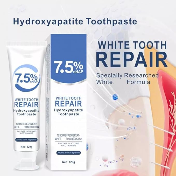 Hydroxyapatite Toothpaste for Enamel Repair & Stronger Teeth, Gentle Mint Flavor, Fresh Breath, Daily Oral Care with Hidroxiapatita