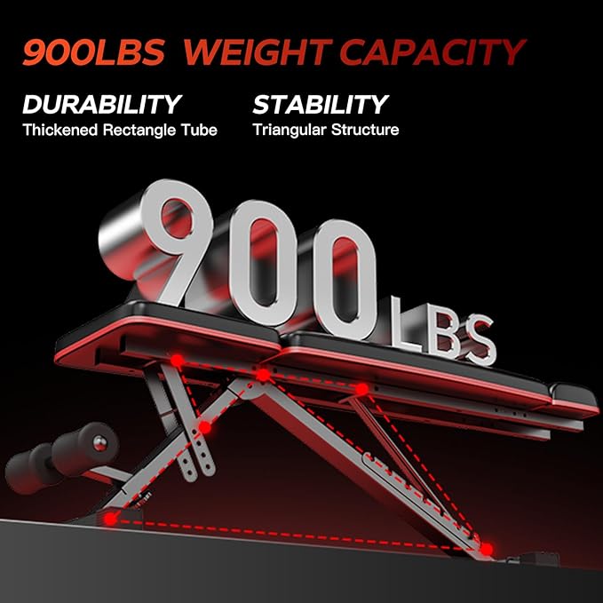 CURSOR FITNESS Adjustable Weight Bench with Adjustable Headrest 900 LBS