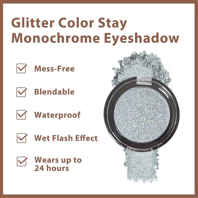 Mini Icy Blue Glitter Eyeshadow Palette–Waterproof Long-Lasting Metallic Shimmer, Blendable Sparkly Eye Shadow for Inner Corner Highlight, Halo&Topper Looks, Festival Party Night-Out Glam Makeup