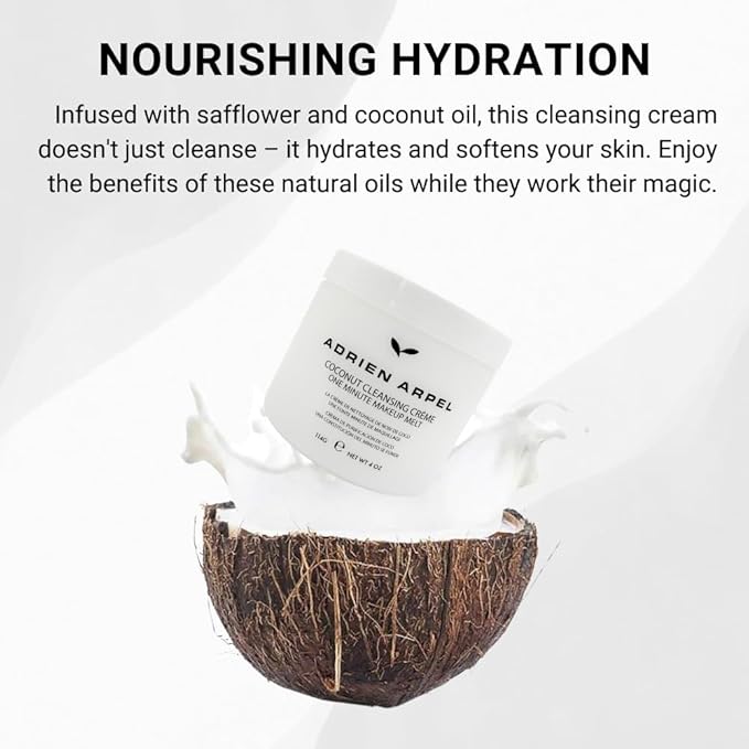 Adrien Arpel Coconut Cleansing Crème, Facial Cleanser & Makeup Remover, Balm Hydrates & Softens Sensitive, Dry & Mature Skin, 4 oz