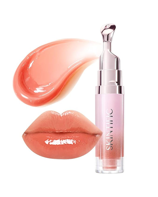 SKINTIFIC Peptide Brightening Lip Serum, Hydrating & Plumping Tinted Lip Gloss, Moisturizing Lip Balm with Polypeptides & Squalane for Glossy Sheer, Smooth Lips (05 Peach Rose)