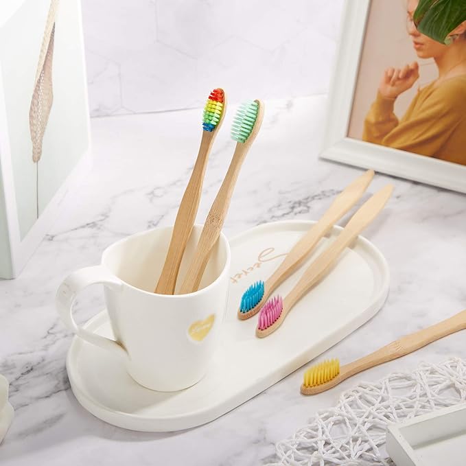 Boao 40 Pieces Bamboo Toothbrushes Charcoal Toothbrush Bamboo Toothbrushes with BPA-Free Nylon Bristles(Multi-Color)